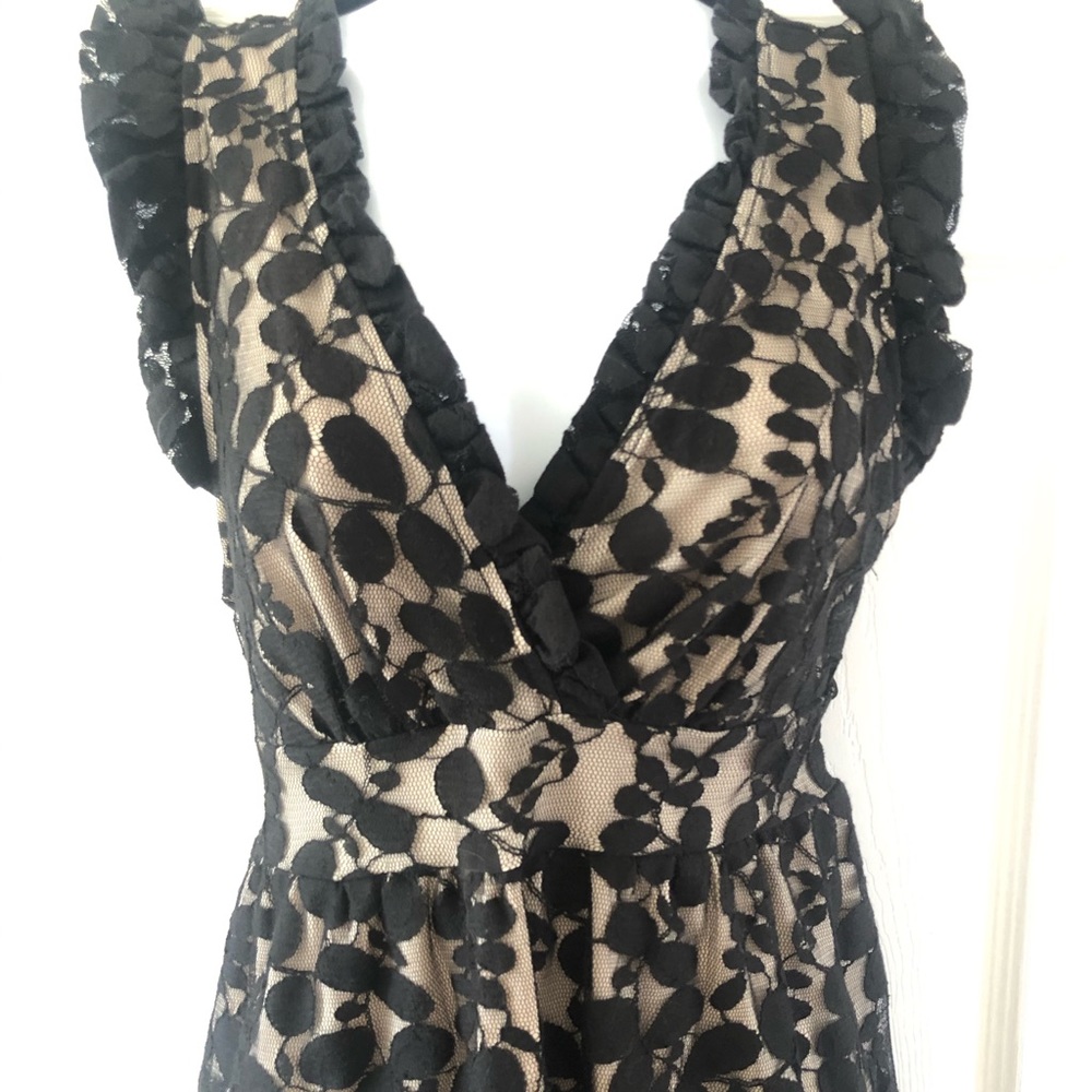 Black/ Nude Lace Floral Print Cocktail Dress